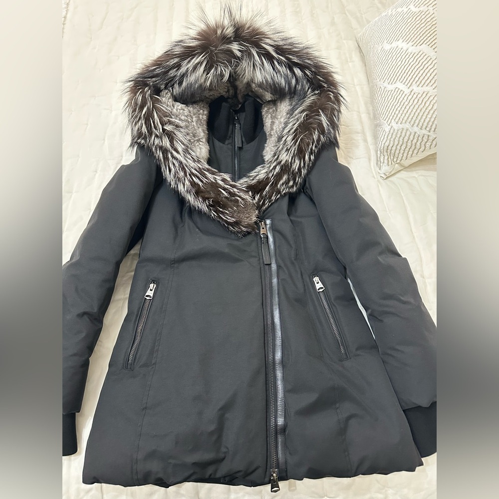 Down coat with silver fox fur Signature Mackage Collar